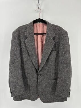 Vintage Harris Tweed 100% Wool Men's Classic Gray Blazer with Pink Lining